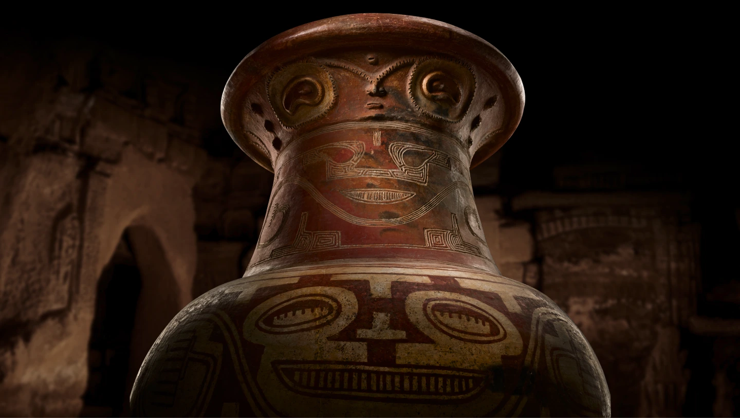 Large funerary urn from the precolumbian civilisations from Marajó Island, Marajoara, in today's Brazil, dated around 400 AD to 1400 AD